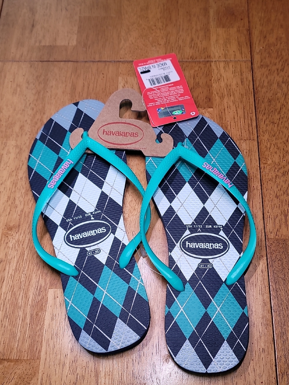 Havaianas Teal Strap Argyle Footbed Flip Flops